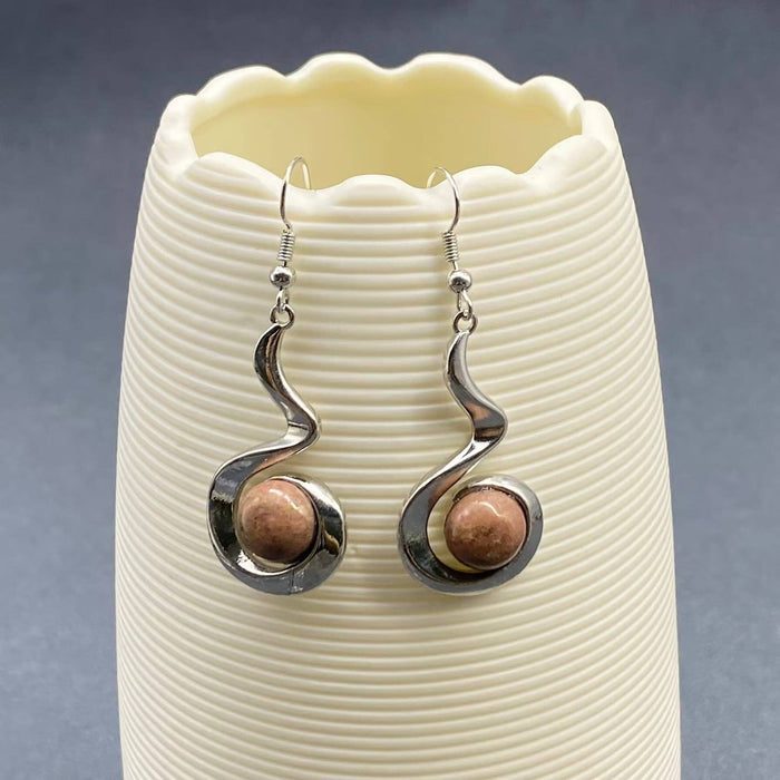 Geometric Dangle Earrings Inlaid with Natural Stone