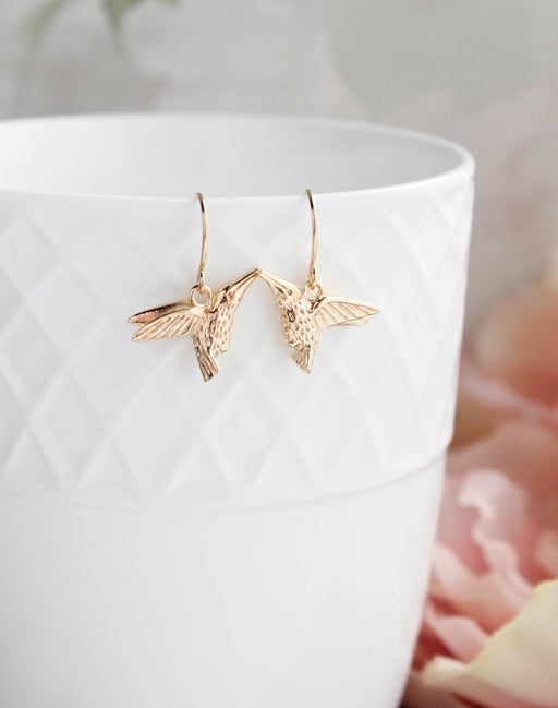 Hummingbird Earrings - bright gold