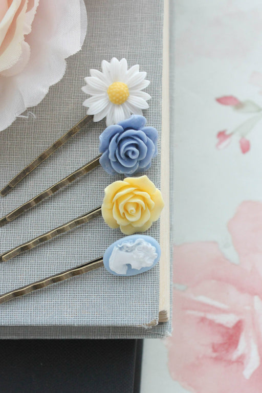 Flower Bobby Pins - Blue and Yellow
