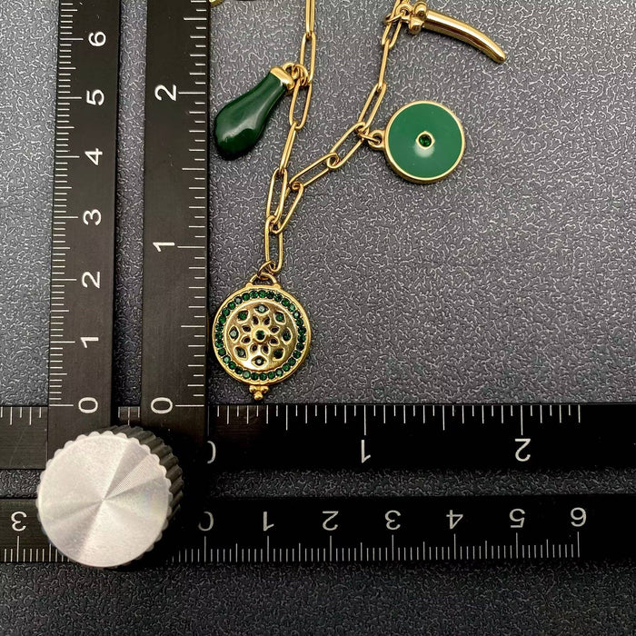 Green Tone Charm 18K Gold Plated S.Steel Necklace - FGS