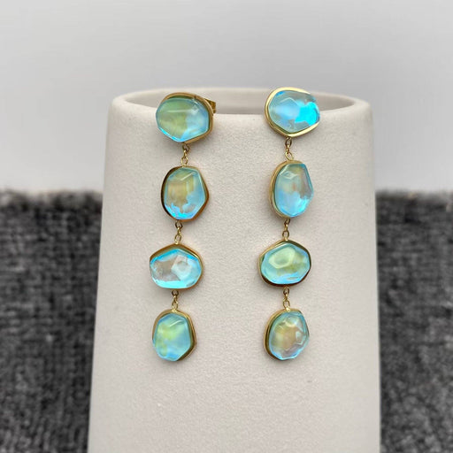 Irregular Blue Acrylic Linked 18K Golden SS Earrings - FGS
