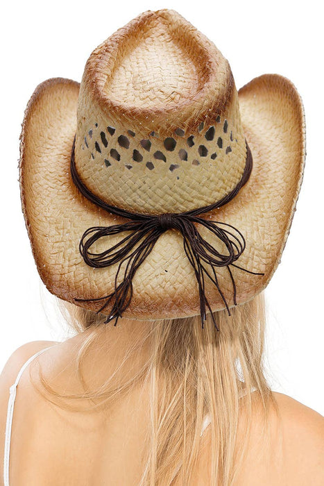 Butterfly Emblem Waxed String Straw Cowboy Hat