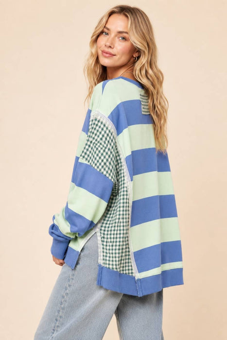 Mixed-Print Deconstructed Pullover