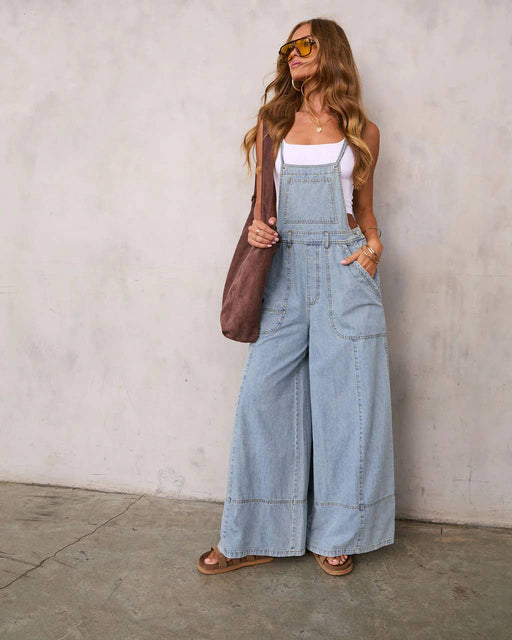 Wide-Leg Denim Overalls