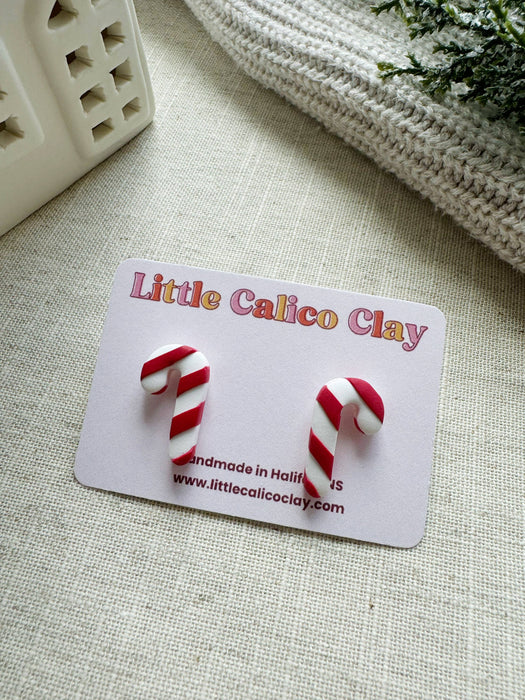 Candy Cane Studs | Polymer Clay Earrings 