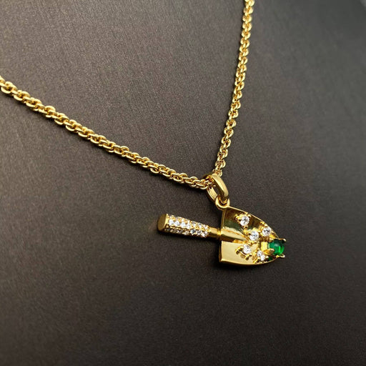 Inlaid CZ 18K Gold Plated Shovel Charm Necklace
