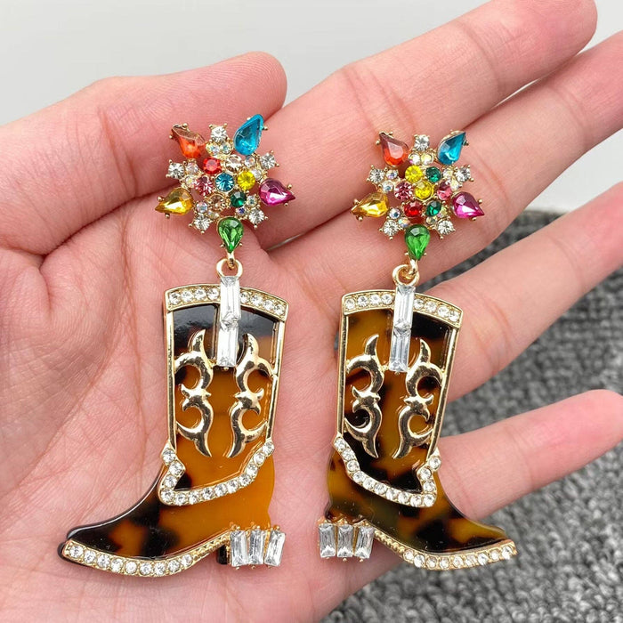 WJ - Western Style Inlaid Rhinestone Boots Post Earrings