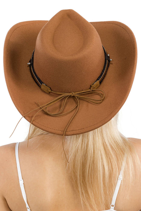 Buffalo Skull Belt Tycoon Retro Faux Wool Felt Cowboy Hat