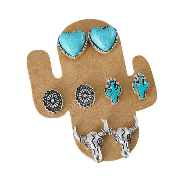 Ast. Turquoise Stud Earrings Western Theme