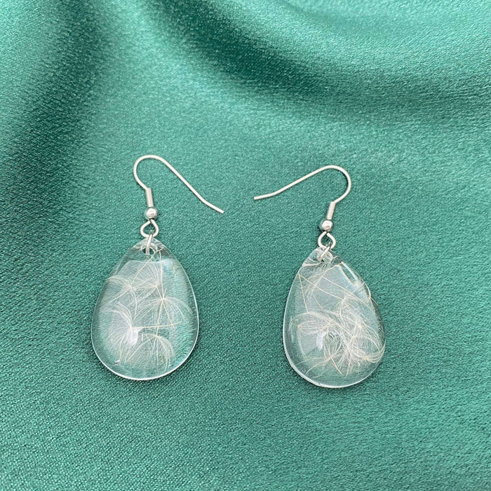 Dandelion Genuine Dried Plant Teardrop Dangle Earrings - PDF