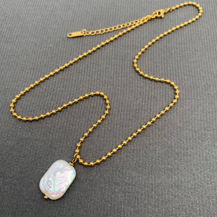 Pearl charm 18K Gold Plated Stainless Steel Necklace