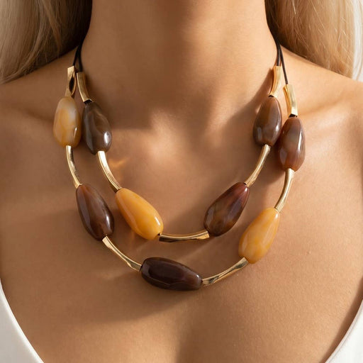 Large Stone Layered Resin Necklace