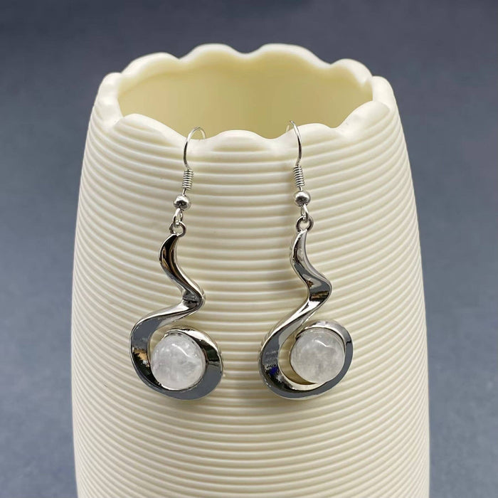 Geometric Dangle Earrings Inlaid with Natural Stone