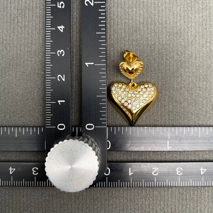 Zircon Inlaid Heart 18K Gold Plated S.Steel  Earrings
