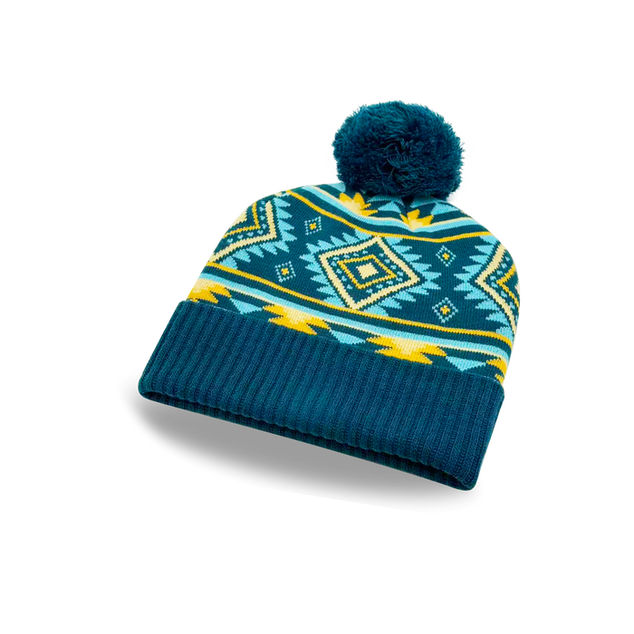 Geometric Pattern Pom Knit Beanie Unisex Winter Hat