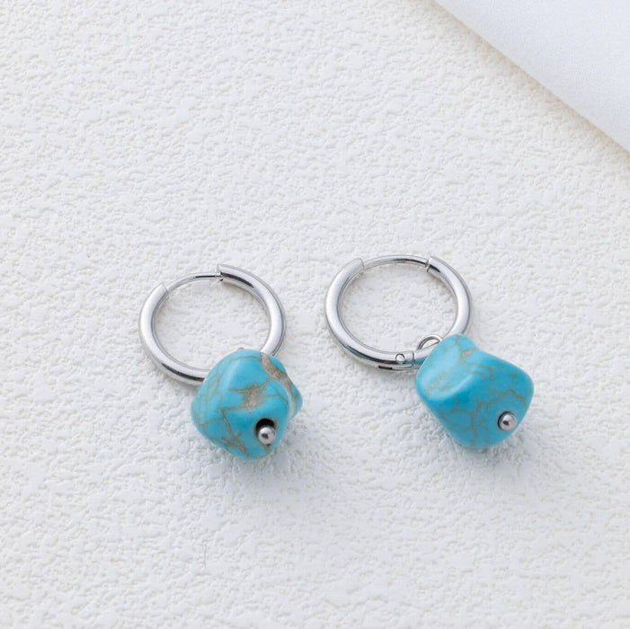 18K Gold PVD Stainless Steel Turquoise Stone Huggie Earrings
