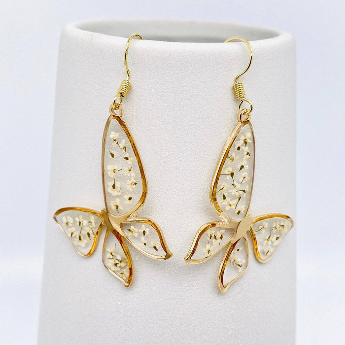 Queen Anne's Lace Butterfly Shape Dried Flower Earrings