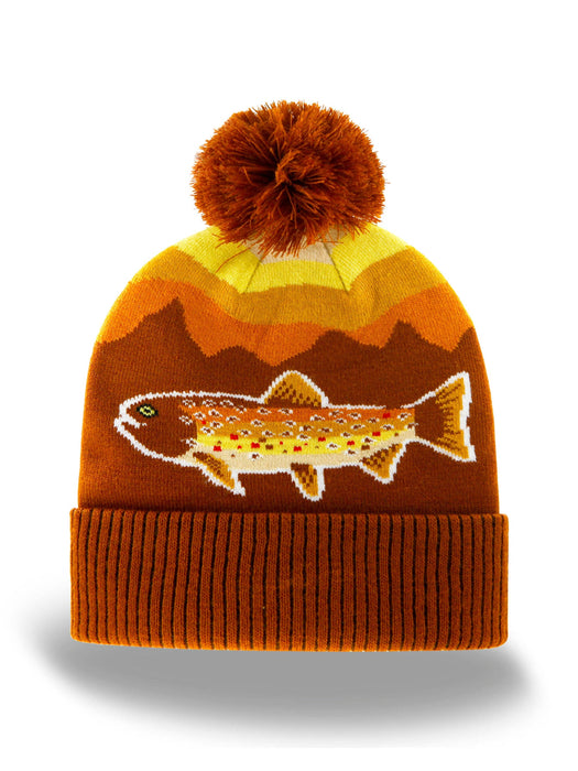 Rainbow Trout Knit Beanie Hat with Pom