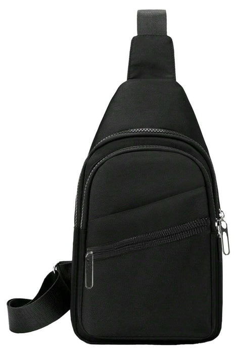 Sleek Black Polyester Multi-Compartment Sling Bag