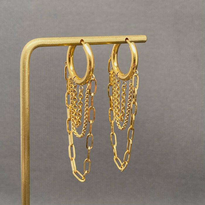Chain Fringe 18K Gold Plated S.Steel Huggie Earrings - FGS