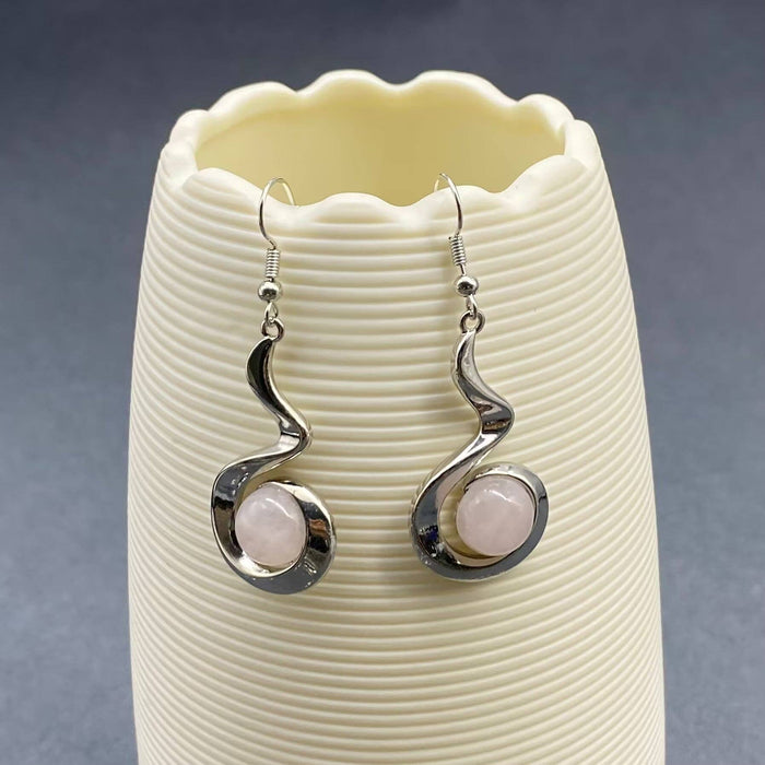 Geometric Dangle Earrings Inlaid with Natural Stone