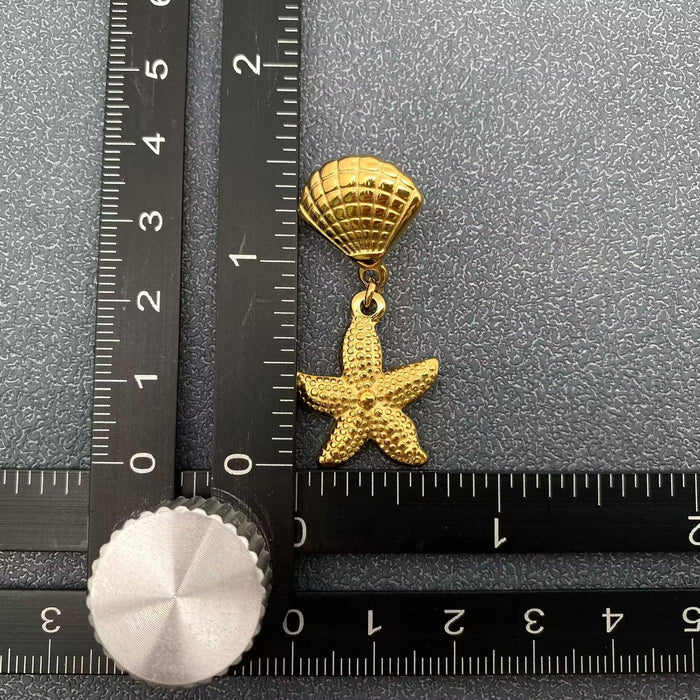 18K Gold Plated Starfish Charm Scallop Post Earrings - FGS