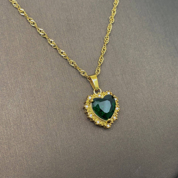 Sparkling Heart Zircon Charm 18K Gold Plated SS Necklace-FGS