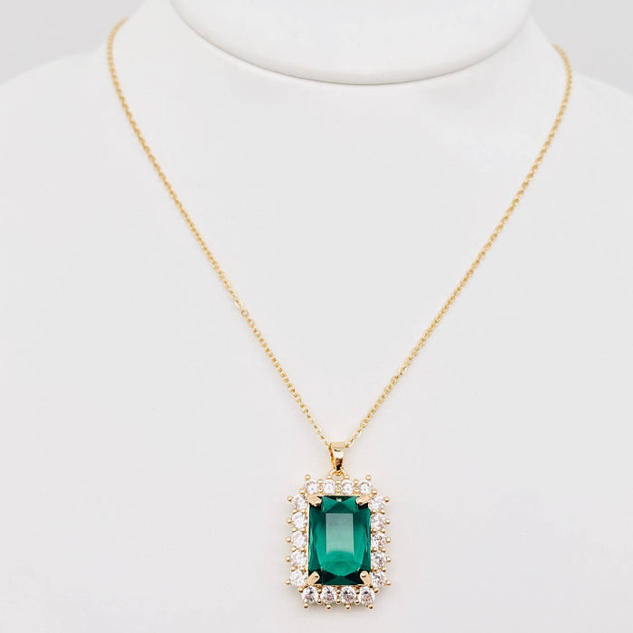 Green Zircon Pendant Stainless Steel Necklace