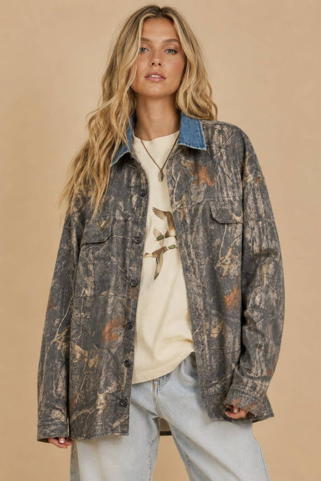 Denim Collar Camo Shacket