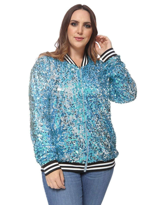 Plus Size Sequin Bomber Jacket