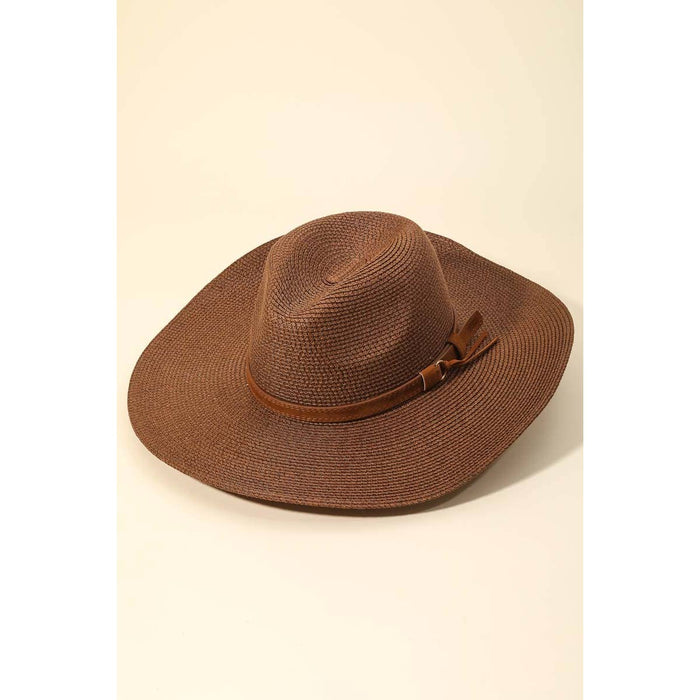 Faux Leather Belt Straw Fedora Hat