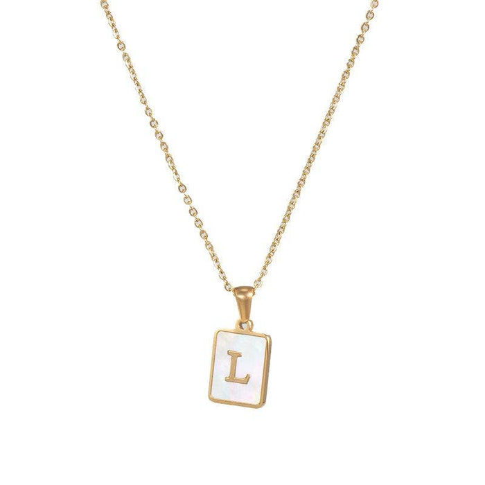 Mio Queena - Square Initial 18K Gold-plated Stainless Steel Necklace: Golden T (including chain)