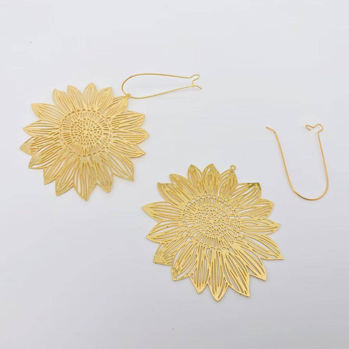 Golden Hollow Sunflower Hoop Earrings