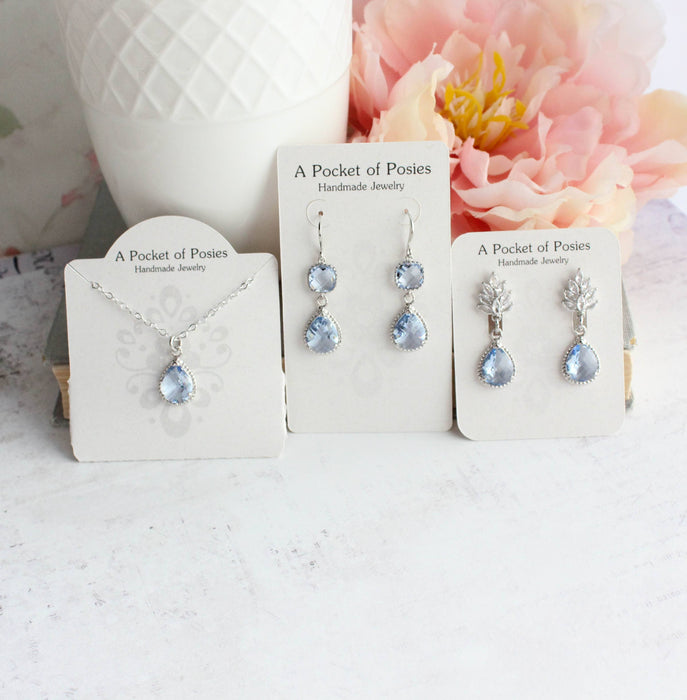 Light Blue Glass Dangle Earrings | Two Jewel Teardrop