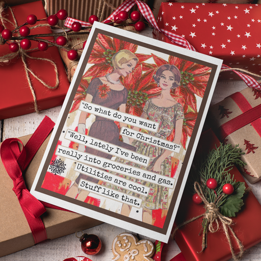 Funny Christmas Card. Really Into Groceries and Gas. Vintage