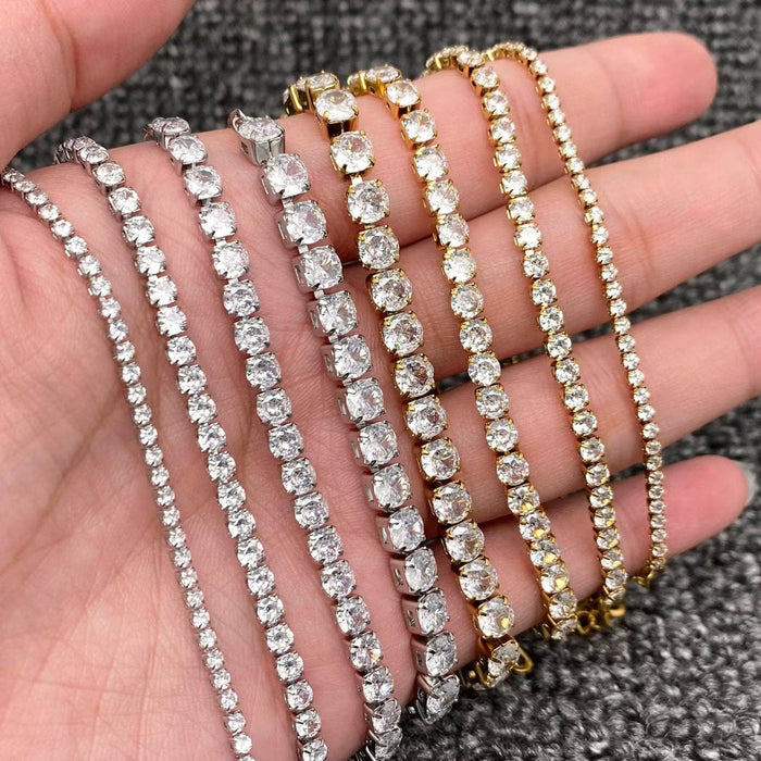 Sparkling Inlay CZ 18K Golden S.Steel Chain Bracelet - FGS
