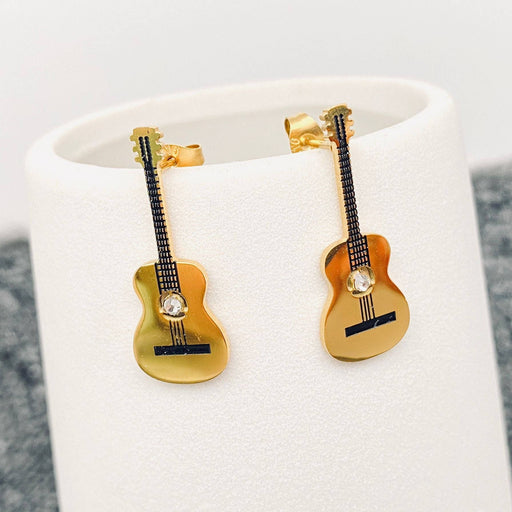 Gold Plated Stainless Steel Guitar Stud Earrings - FGS