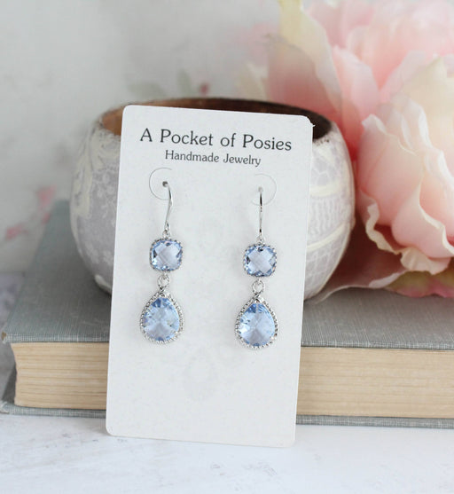 Light Blue Glass Dangle Earrings | Two Jewel Teardrop