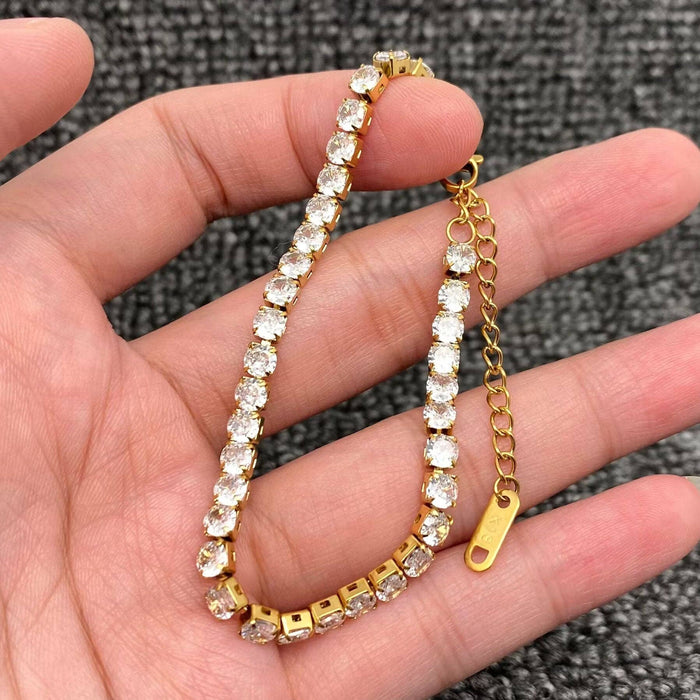 Sparkling Inlay CZ 18K Golden S.Steel Chain Bracelet - FGS