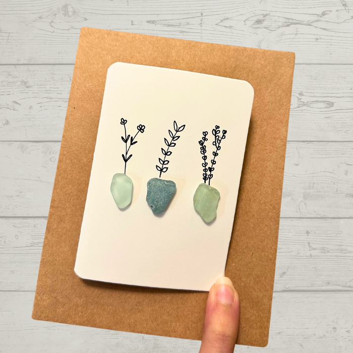 Tiny Card with Sea Glass, Potted Plants Card