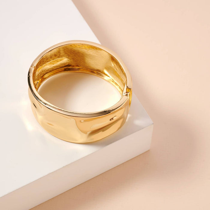 Irregular Basic Alloy Cuff Bracelet | Irregular Design Wide 18K Gold Plated Cuff Bracelet