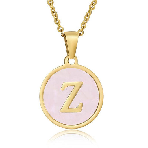 Pink Shell Initial 18K Gold Plated SS Round Charm Necklace