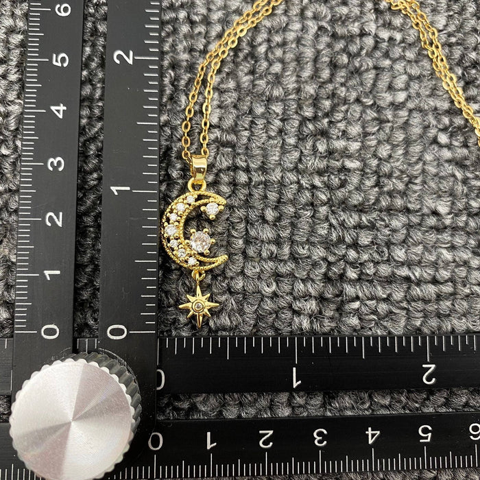Sparkling Cubic Zirconia Star Moon charm Necklace - MS