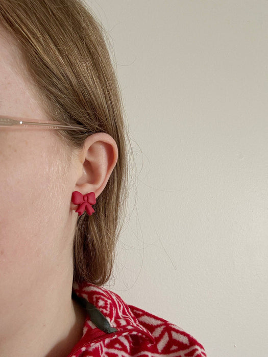 Holiday Bow Studs | Polymer Clay Earrings 