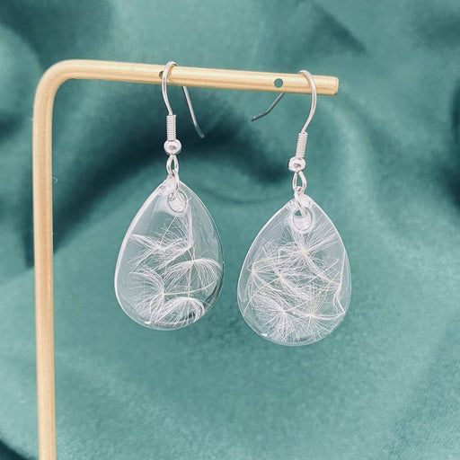 Dandelion Genuine Dried Plant Teardrop Dangle Earrings - PDF