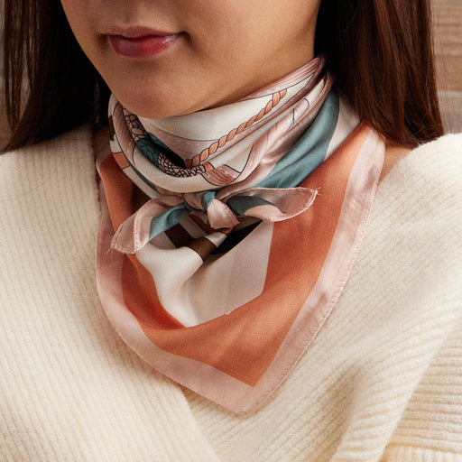 Equestrian-Inspired Silk Square Scarf with Buckle & Tassel