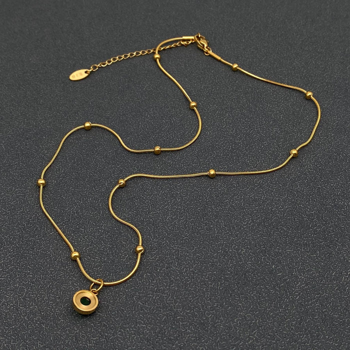 Green Aventurine Round Charm18K Gold Plated Necklace -FGS/CS