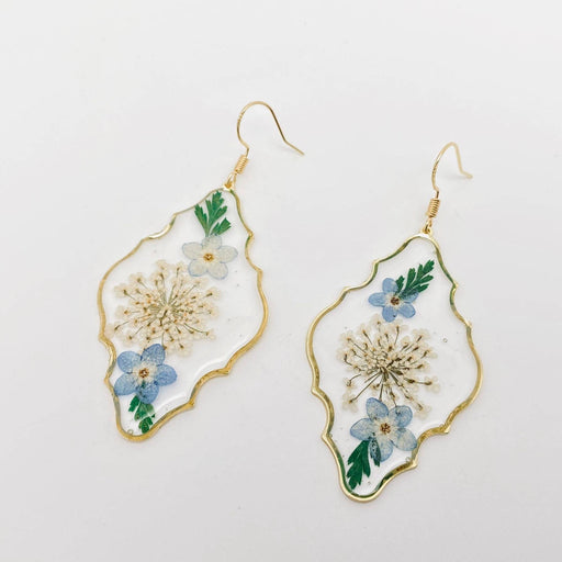 Geometric Pressed Plant Dried Flower Dangle Earrings