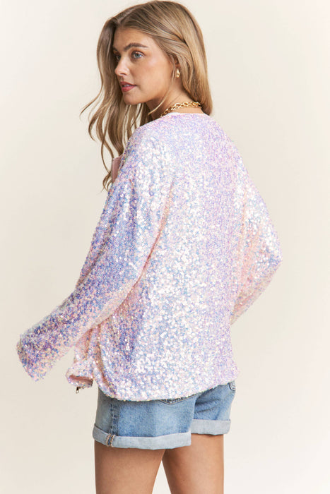 Jewel Neck Line Sequins Zipper Jacket