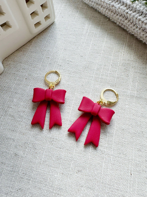 Holiday Bow Huggies | Polymer Clay Earrings 